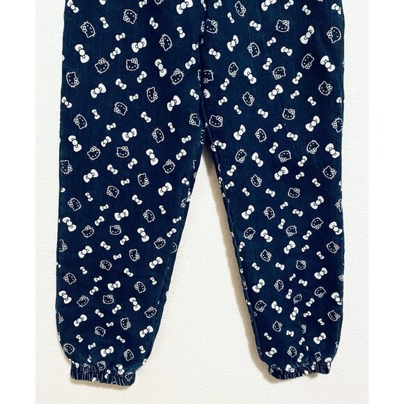 Hello Kitty Jumpsuit Girls 4 Denim Bow Print Short Sleeve Drawstring Waist - Picture 3 of 7
